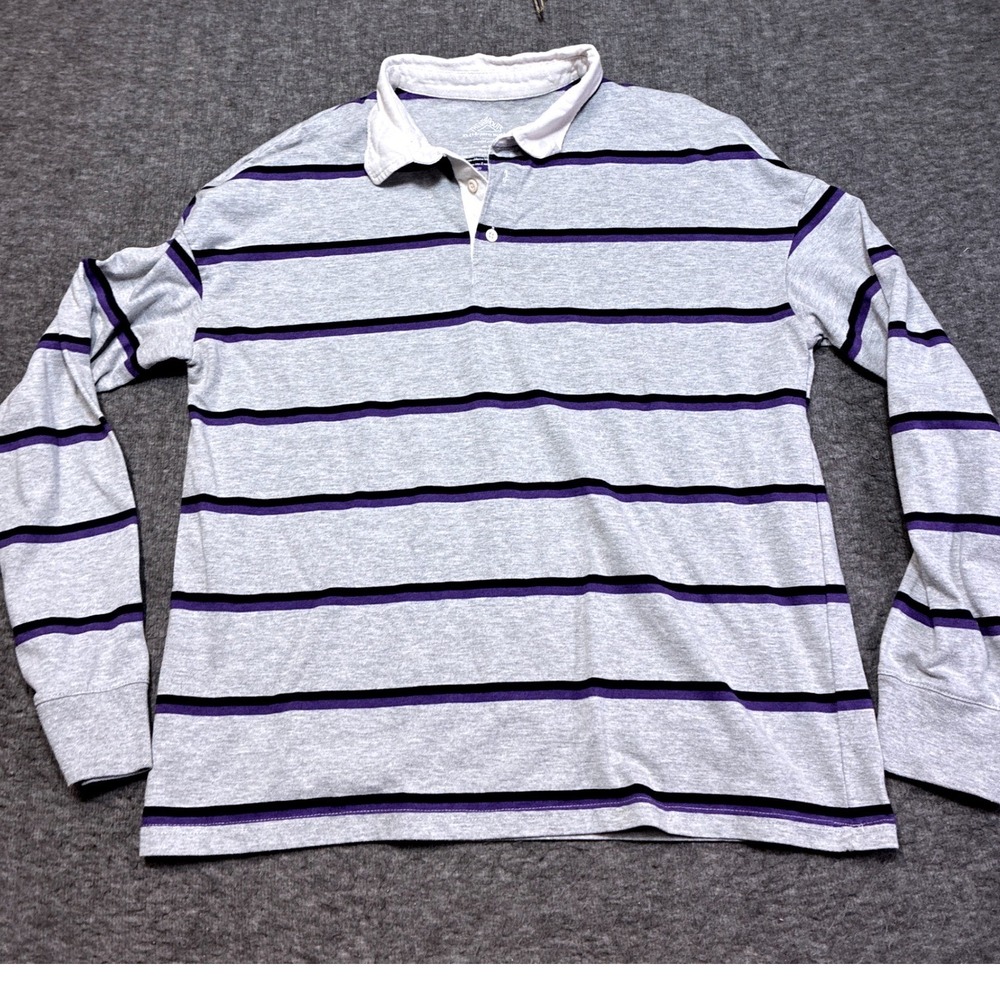 Thereabouts Rugby Shirt Boys XL Grey Striped Long Sleeve Cotton‎ Blend Y2k